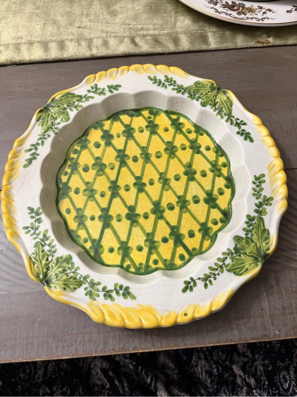 Vintage Decorative Yellow & Green Ceramic Serving Plate made in Italy
